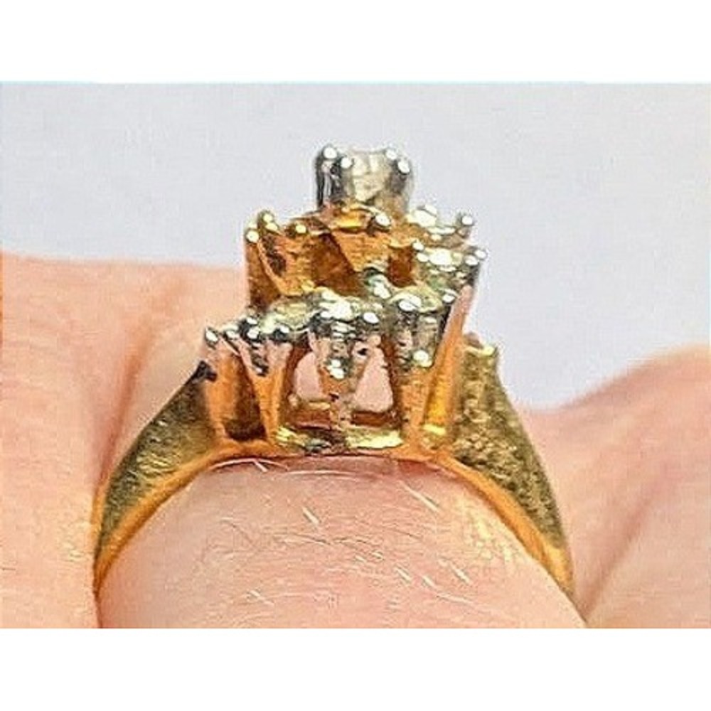 Vintage 18K HGE Cognac Champagne Rhinestone Cluster Ring 4.5 Mid-Century Costume